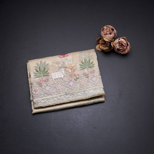 Organza Cream Traditional Thread Work Saree