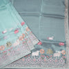 Organza Turquoise Blue Traditional Thread Work Saree