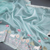 Organza Turquoise Blue Traditional Thread Work Saree