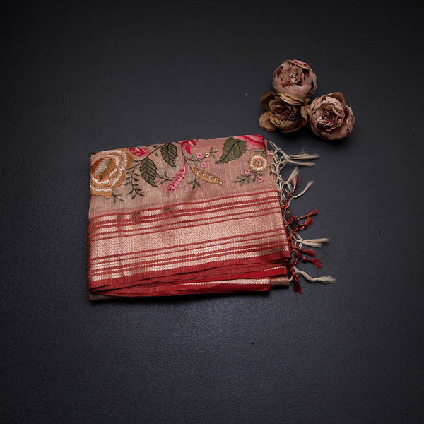 Kota Peach Stylish Thread Work Saree With Zari Border