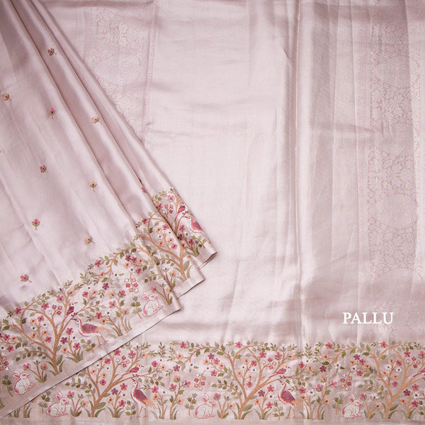 Fancy Silk Light Pink Stylish Thread Work Saree