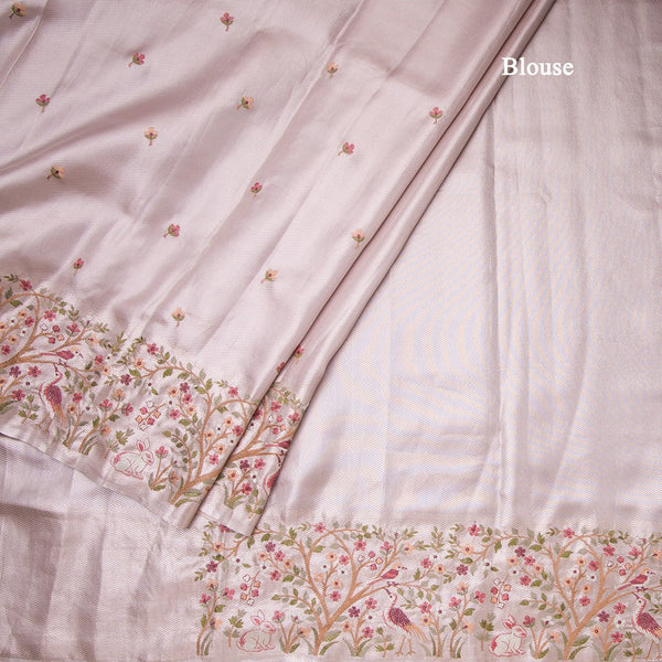 Fancy Silk Light Pink Stylish Thread Work Saree