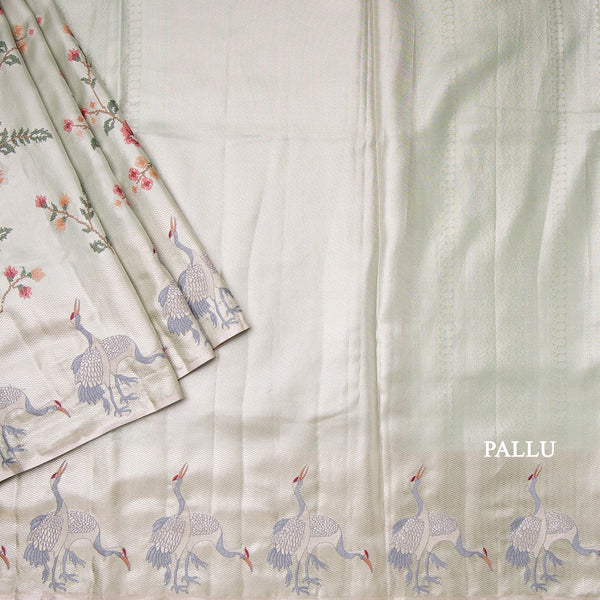 Fancy Silk Pista Green Traditional Thread Work Saree 02