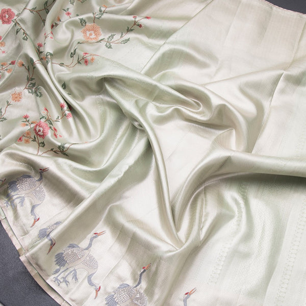 Fancy Silk Pista Green Traditional Thread Work Saree 02