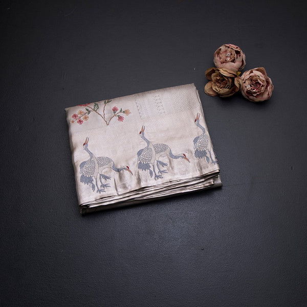 Fancy Silk Cream Traditional Thread Work Saree 02