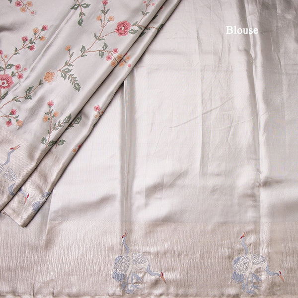 Fancy Silk Cream Traditional Thread Work Saree 02