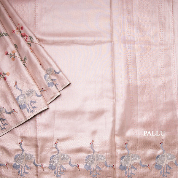 Fancy Silk Peach Traditional Thread Work Saree