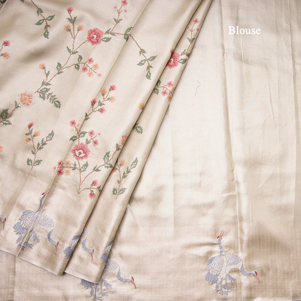 Fancy Silk Fossil Grey Traditional Thread Work Saree