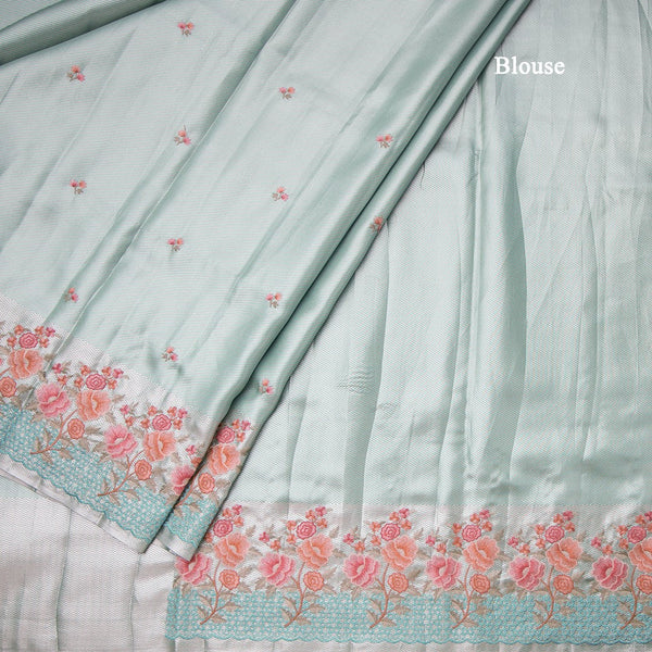 Fancy Silk Turquoise Stylish Thread Work Saree