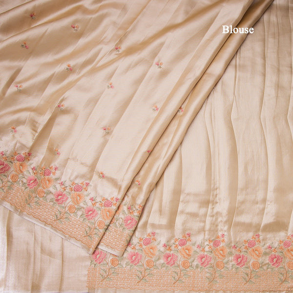 Fancy Silk Light Copper Stylish Thread Work Saree