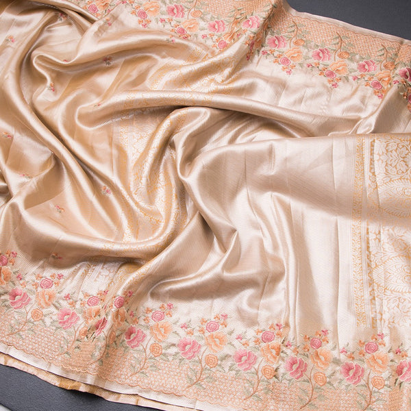 Fancy Silk Light Copper Stylish Thread Work Saree