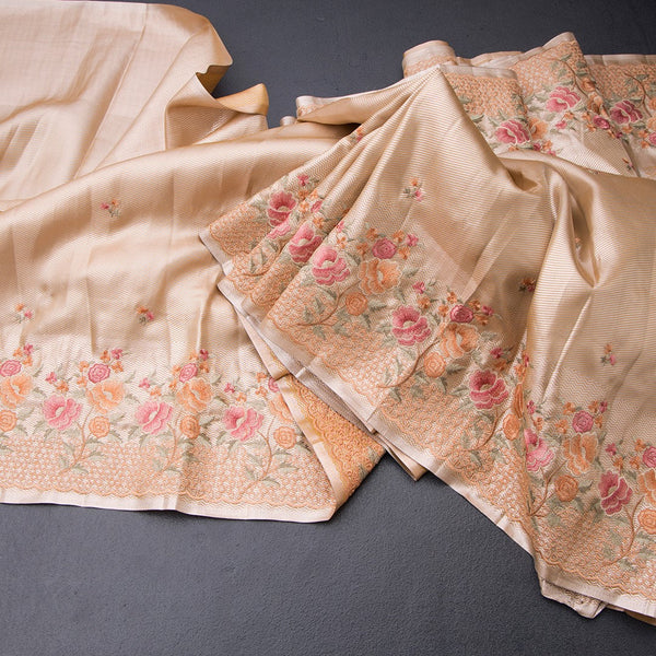 Fancy Silk Light Copper Stylish Thread Work Saree