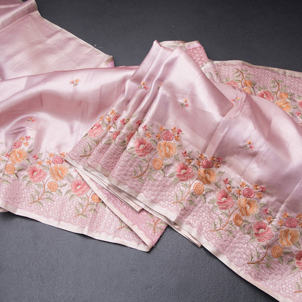 Fancy Silk Onion Pink Stylish Thread Work Saree