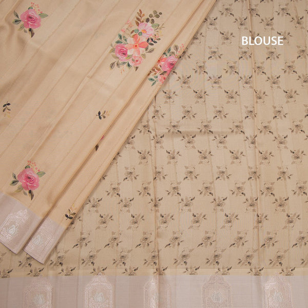 Satin Silk Sandal Floral Printed Saree With Zari Border