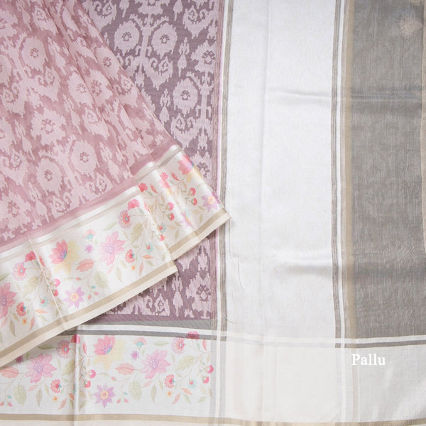 Kora Onion Pink Saree With Satin Border