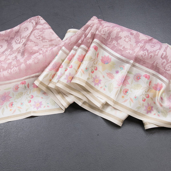 Kora Onion Pink Saree With Satin Border