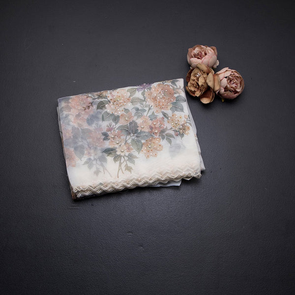 Organza Cream Floral Printed Saree