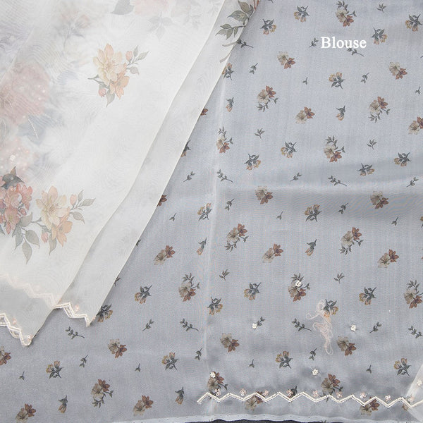 Organza Cream Floral Printed Saree