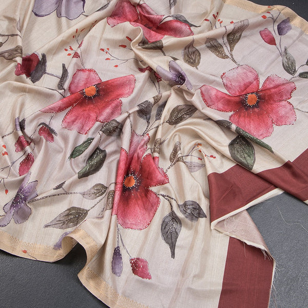 Tussar Multi Colour Floral Printed Saree 02