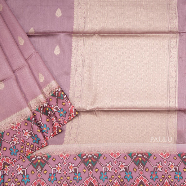 Tussar Onion Pink Saree With Zari Buttas And Printed Border