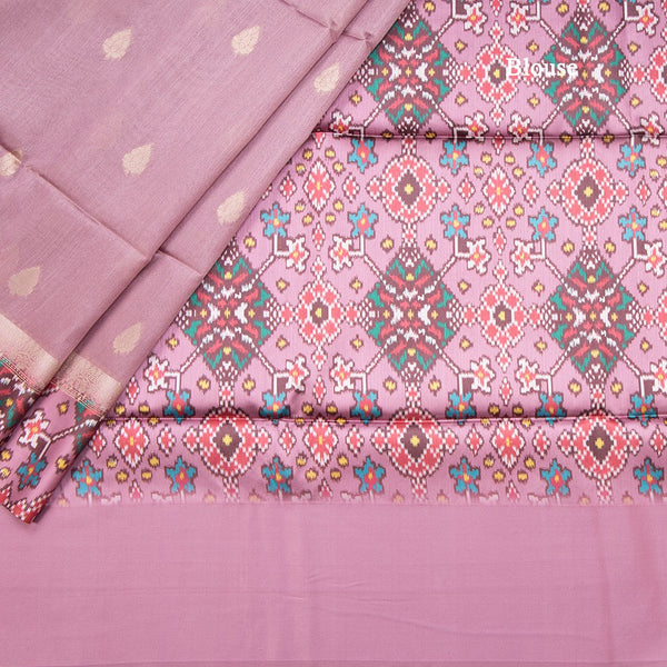 Tussar Onion Pink Saree With Zari Buttas And Printed Border