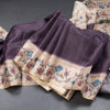 Tussar Dark Purple Zari Stripes Saree With Printed Border