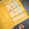 Raw Silk Mango Yellow Saree With Zari Buttas And Temple Border