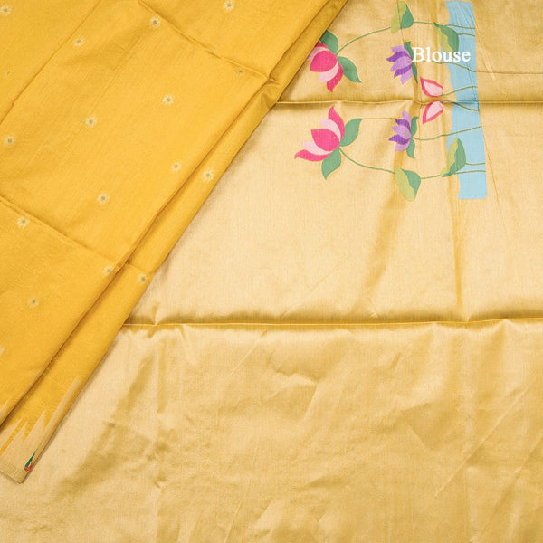 Raw Silk Mango Yellow Saree With Zari Buttas And Temple Border