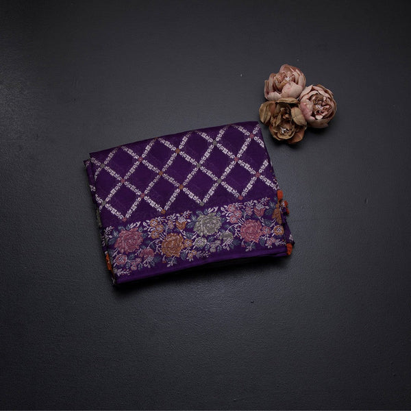 Mashru Silk Dark Purple Zari Worked Saree 02