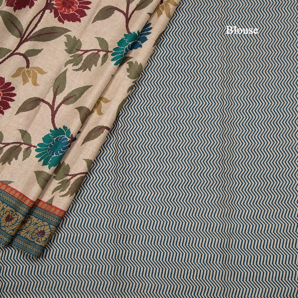 Tussar Cream Floral Printed Saree 04