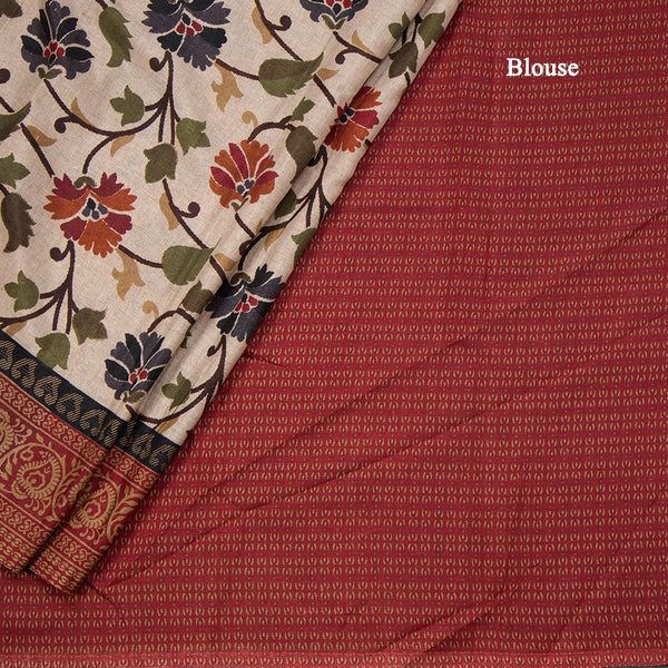 Tussar Cream Floral Printed Saree 05