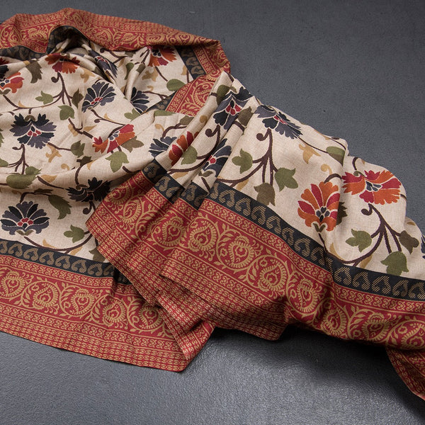 Tussar Cream Floral Printed Saree 05