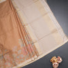 Tussar Choclate Brown Zari Checked Saree With Printed Work