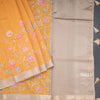Katan Silk Mango Yellow Floral Printed Saree With Zari Border