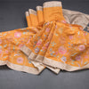 Katan Silk Mango Yellow Floral Printed Saree With Zari Border