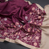 Katan Silk Wine Colour Floral Printed Saree With Zari Border