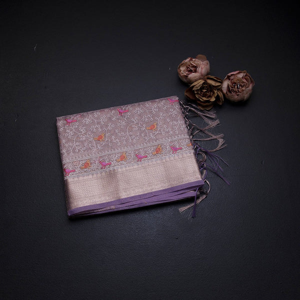 Kota Lavender Thread Work Saree With Zari Border