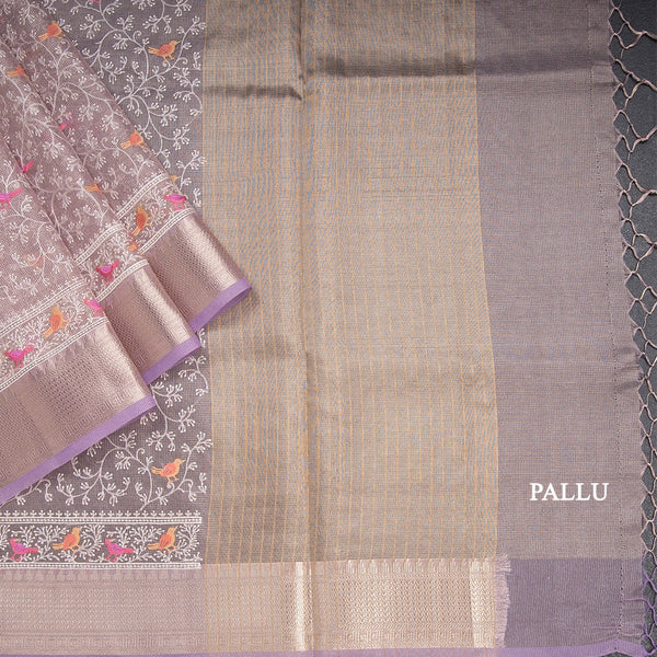 Kota Lavender Thread Work Saree With Zari Border