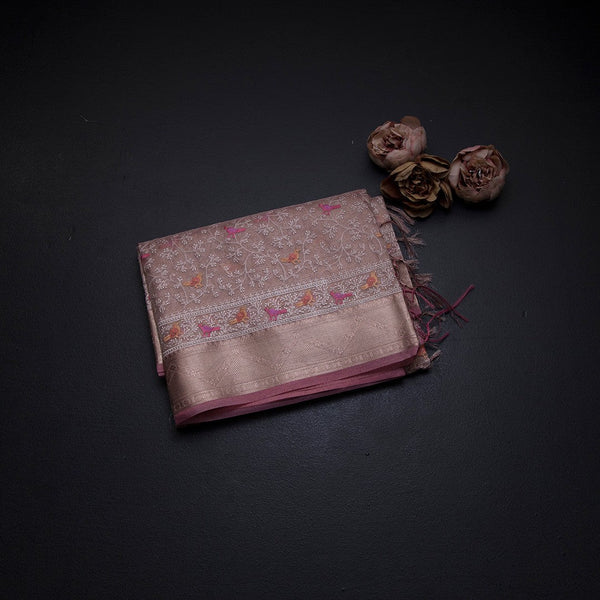 Kota Light Pink Thread Work Saree With Zari Border