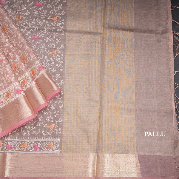 Kota Light Pink Thread Work Saree With Zari Border