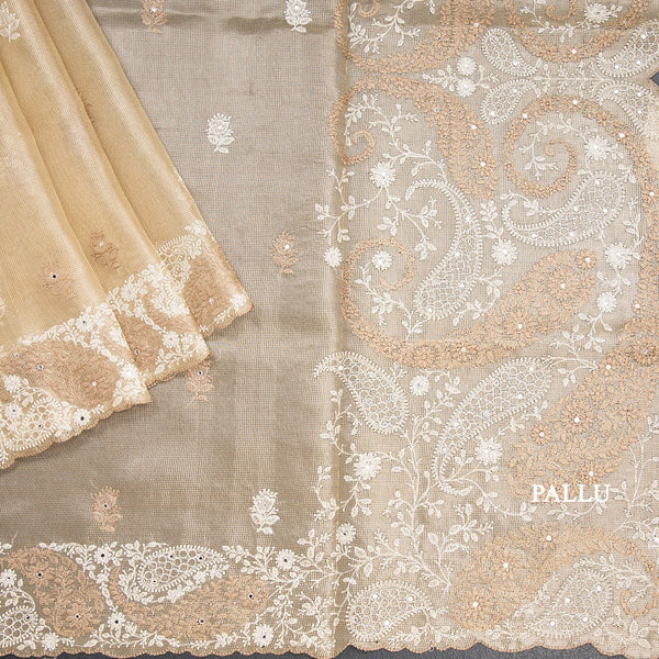 Tissue Kota Gold Thread Work Saree With Paisley Border