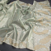 Tissue Kota Pista Green Thread Work Saree With Paisley Border