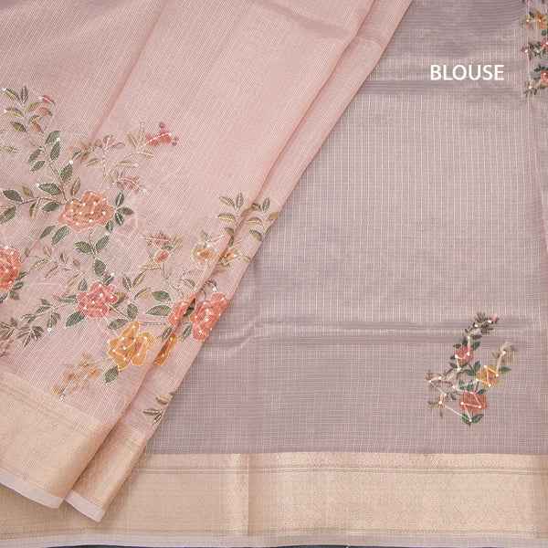 Kota Light Pink Floral Printed With Thread Work Saree