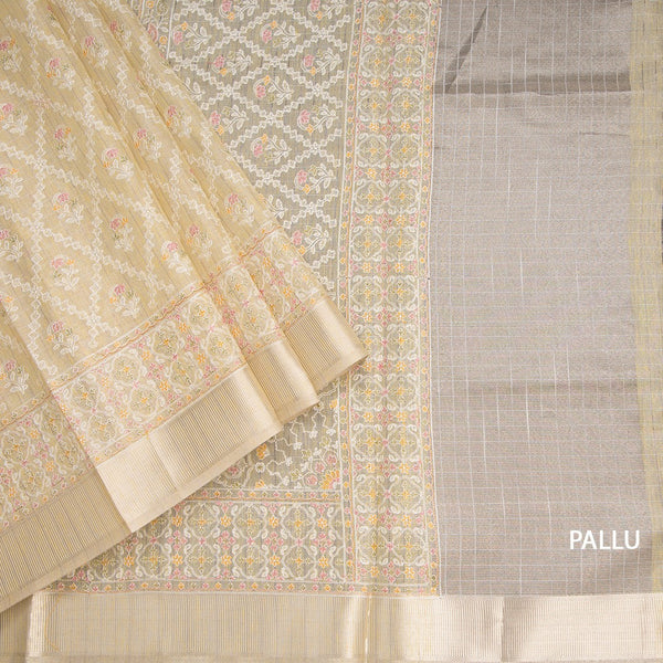 Kota Sandal Thread Work Saree With Zari Border