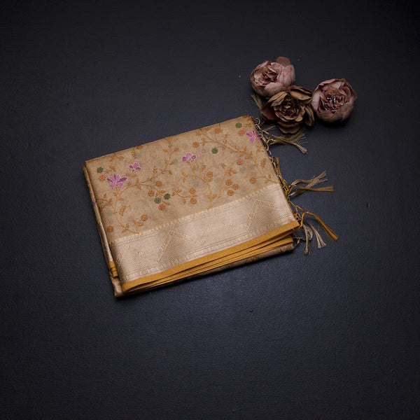 Tissue Kota Yellow Thread Work Saree With Zari Border