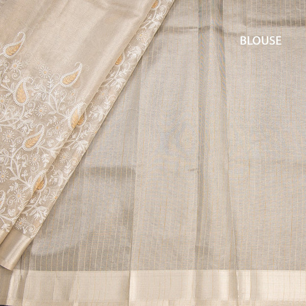 Tissue Kota Cream Thread Work Saree With Zari Border