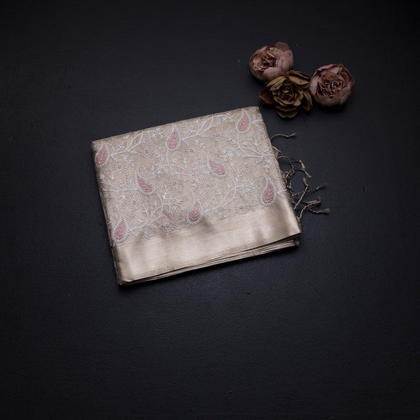 Tissue Kota Cream Thread Work Saree With Zari Border 03