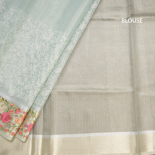 Kota Light Green Thread Work Saree With Floral Border