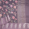 Tussar Plum Purple Floral Printed With Thread Work Saree