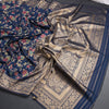 Banaras Navy Blue Floral Zari Worked Saree